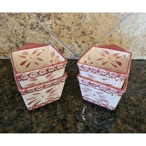 Temptations Old World Set Of 4 10oz Square Ramekins Bakeware Red